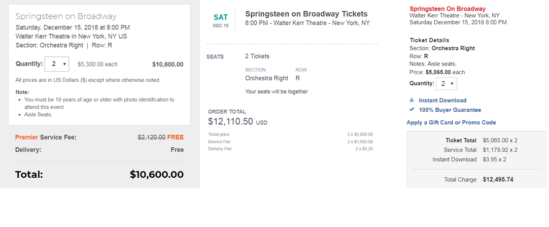 springsteen on broadway price comparison