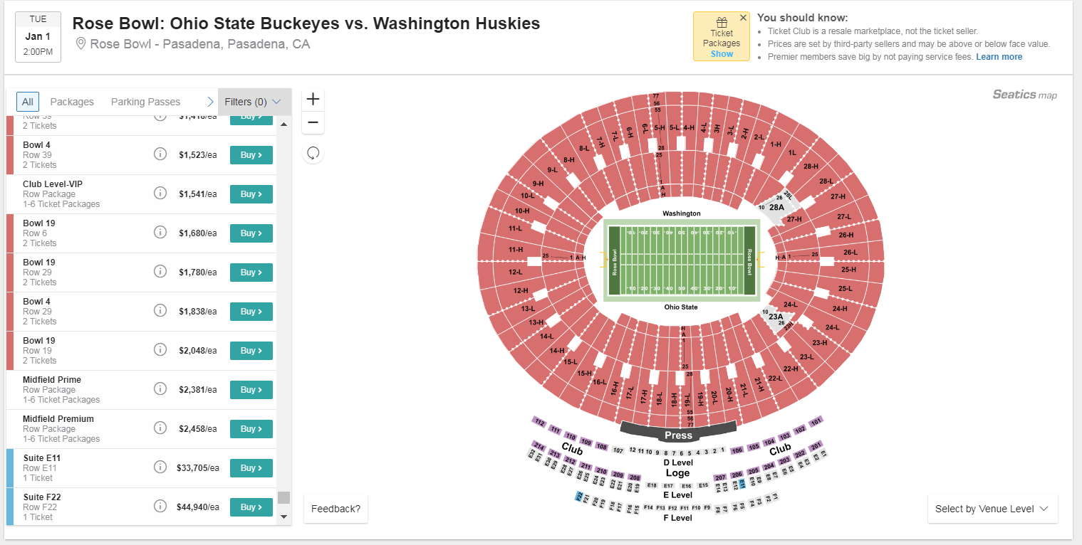 rose bowl tickets